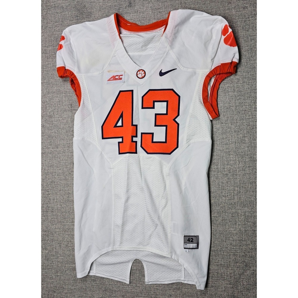 Clemson Tigers Football Jersey Mens 42 L White Game Worn Team Issued Nike #43